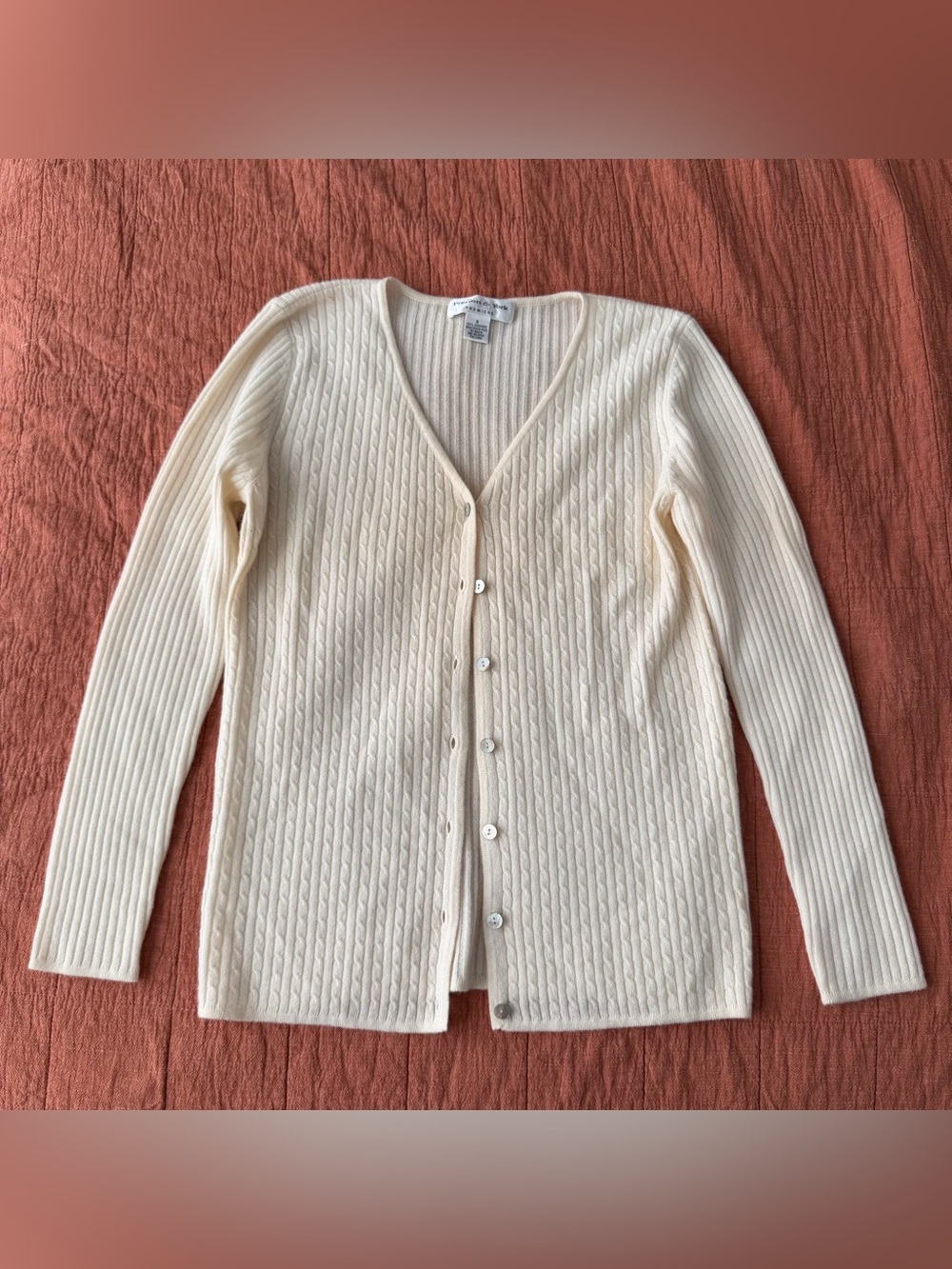 Vtg Preston & York 100% Cashmere Cable Knit Cardigan Cream Women S Quiet Luxury